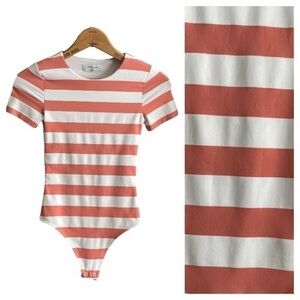 Aritzia Babaton Red White Striped Short Sleeve Bodysuit XXS